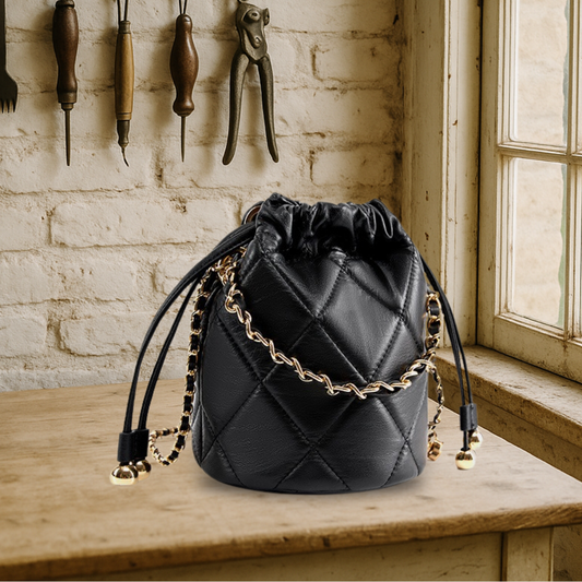 BIKUUL | Drawstring Chain Leder Crossbody Bucket Bag