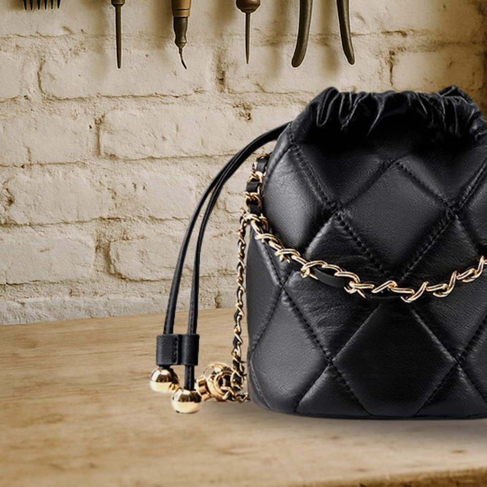BIKUUL | Drawstring Chain Leder Crossbody Bucket Bag