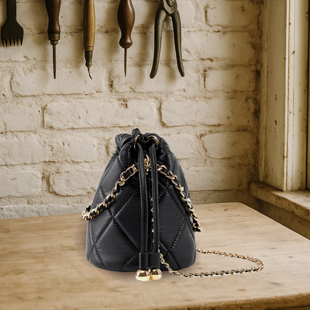 BIKUUL | Drawstring Chain Leder Crossbody Bucket Bag