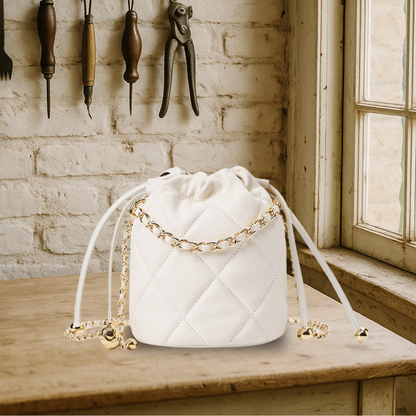 BIKUUL | Drawstring Chain Leder Crossbody Bucket Bag